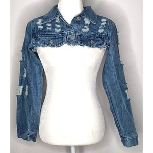 Bolero Jacket Distressed Denim Jacket Plus Size FAIWAD Women's Denim Jacket Long Sleeve Cropped Plus Size Vintage Button  Down Loose Jeans Short Coat