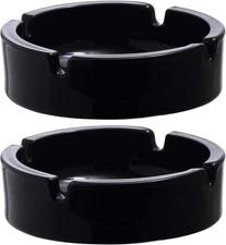 Fargus Glass Ashtray Modern Decorative Portable Indoor Outdoor Black 2 Pack
