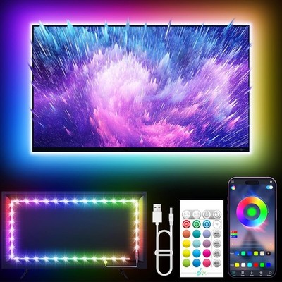 RGB LED Strip Lights 16.4ft Music Sync Bluetooth APP Control Waterproof for TV B