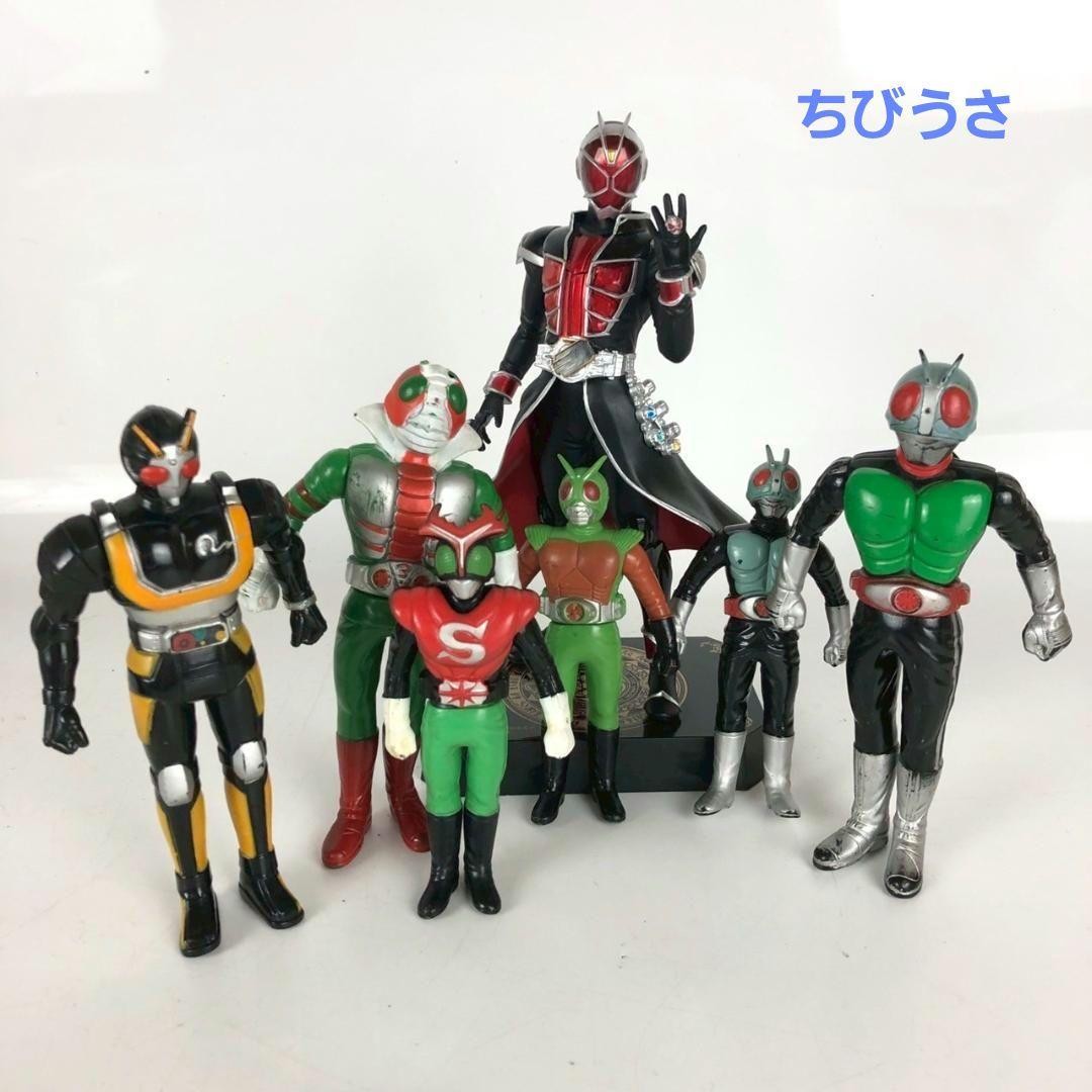 Kamen Rider Figure Set Of 7 Showa Heisei Soft Vinyl Wizard V3