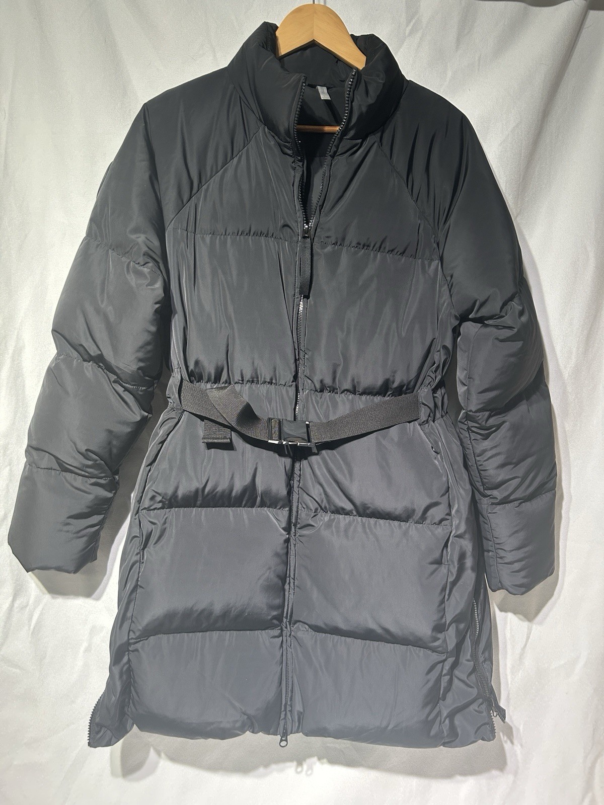Fabletics Black Bryce Belted Storm Puffer Coat, L… - image 1