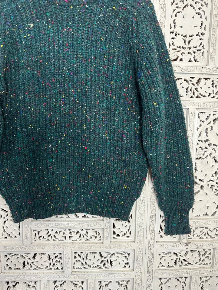 Vtg Gap Forest Green Rainbow Speckled Colorful 100% Wool Chunky Knit Sweater S/M - Image 3 of 4