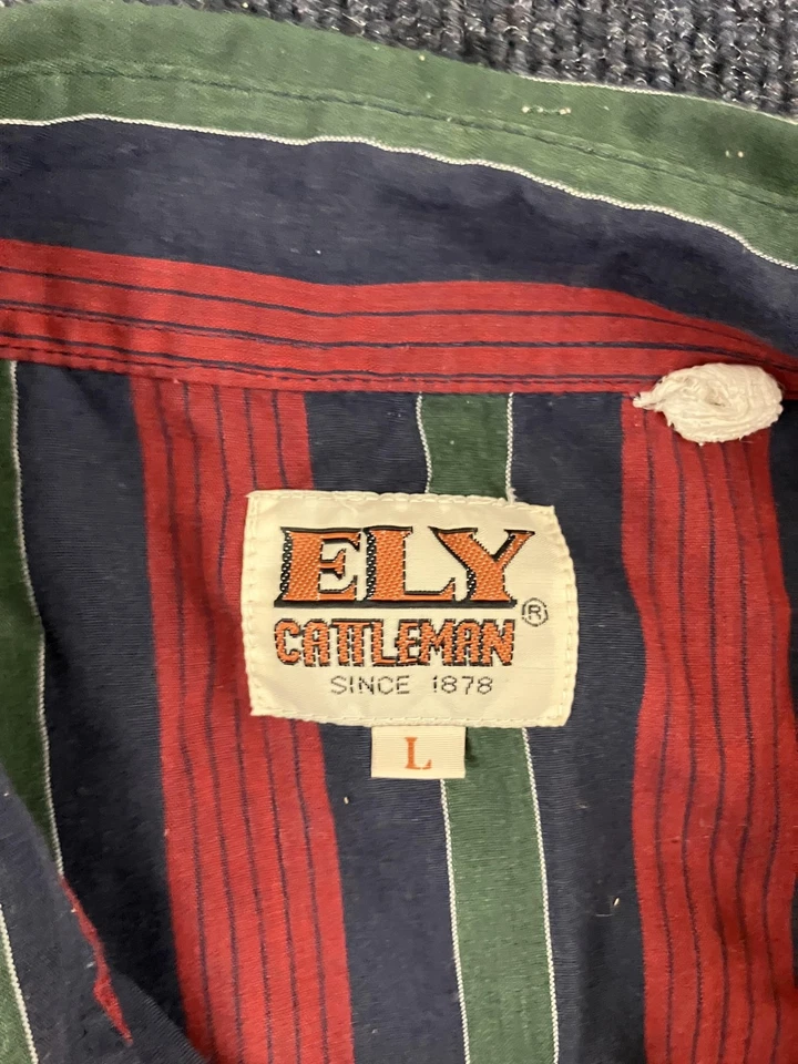 Camisa ELY Cattleman Para Hombre Grande Roja Verde Rayas Perla Occidental Manga Larga a Presión Foto 2 de 4