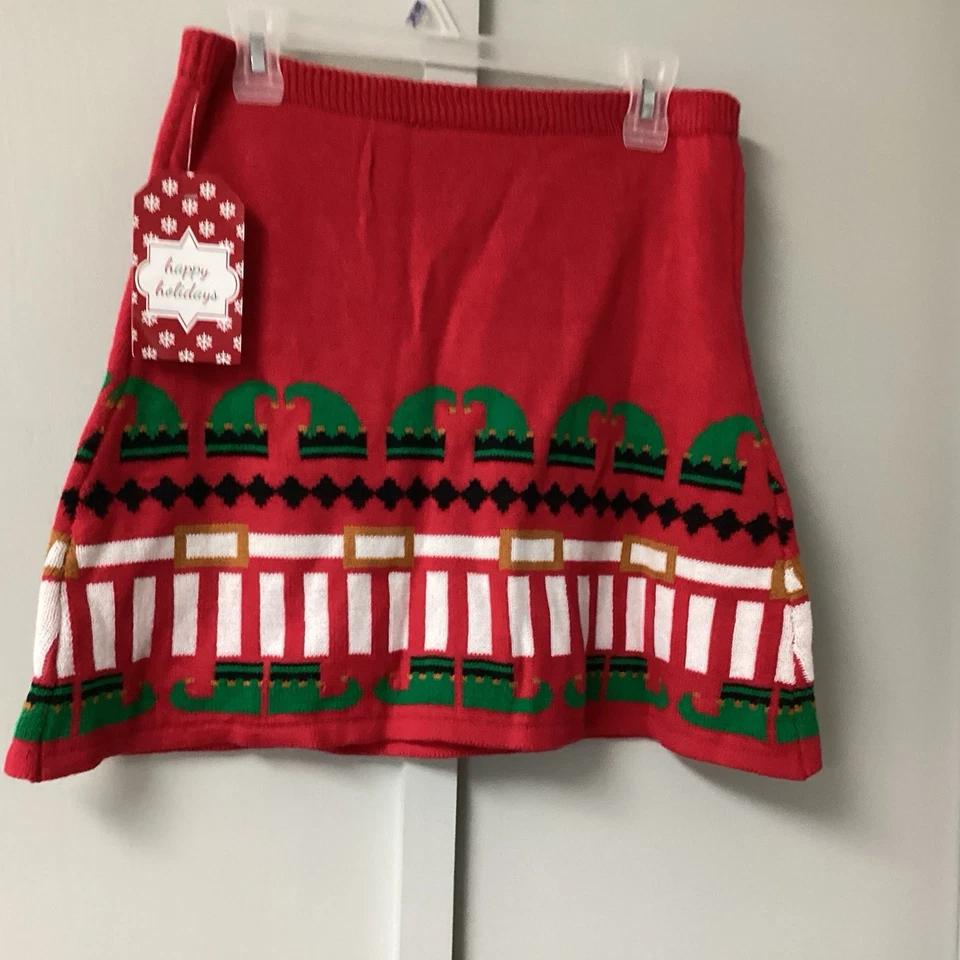 Nuevo Suéter Tejido Falda Roja Talla Grande Jóvenes Niñas Elfos Navidad Pull On Elas Foto 3 de 4