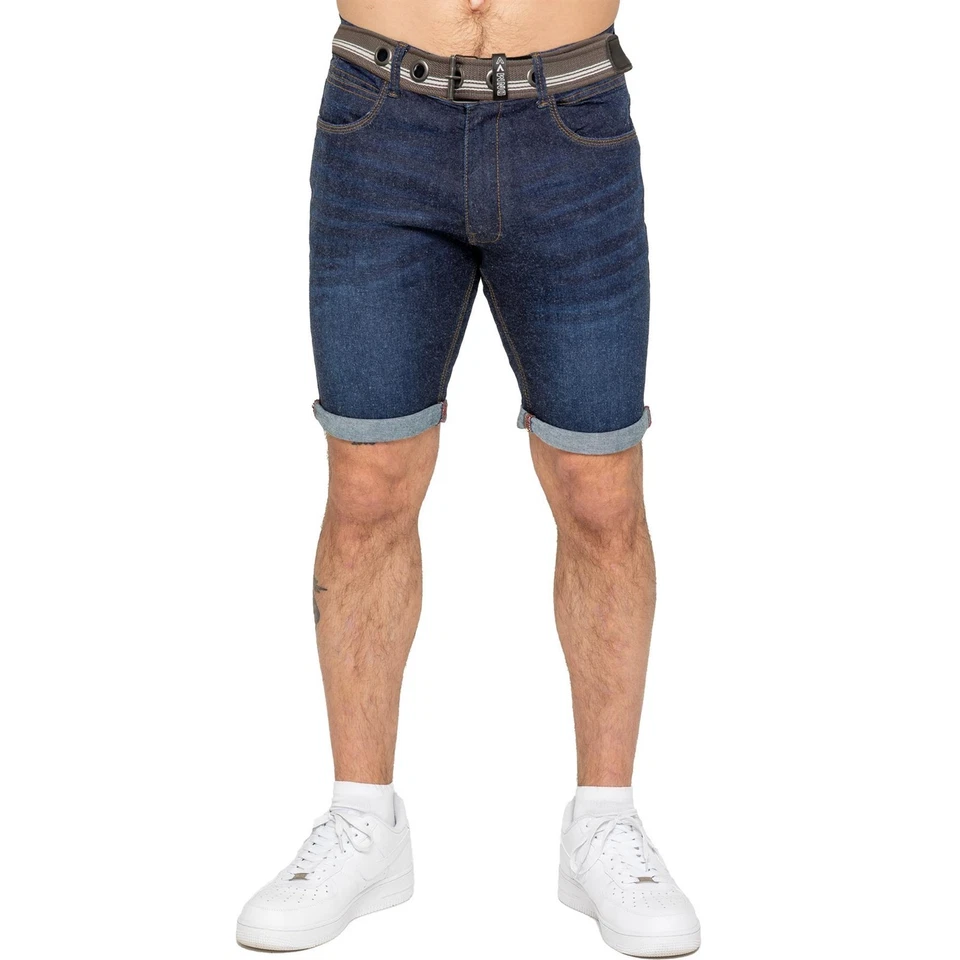 Enzo Pantalons Courts Pour Hommes Slim Fit Été Stretch Denim Avec Ceinture - Photo 3/4