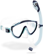 Cressi Tinetto  Iguana Dry Mask  Snorkel Kits, Navy/Ice Cyan