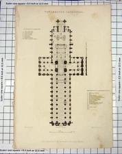 Original Old Antique Print Plan Winchester Cathedral 1836 Winkles Garland 19th
