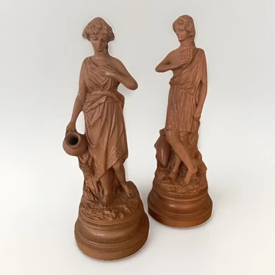 Rudolf Uffrecht 1879 Signée Couple Antique Sculptures XIXe Terre Cuite - Photo 1/4