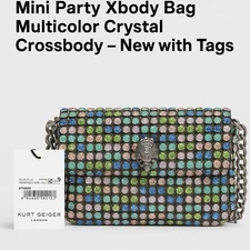 Kurt Geiger Mini Party Xbody Bag – Multicolor Crystal Crossbody with Eagle Head