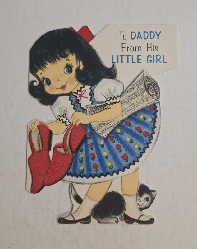 Vintage Flocked Father’s Day Die-Cut Card To Daddy From His Little Girl Girl Cat