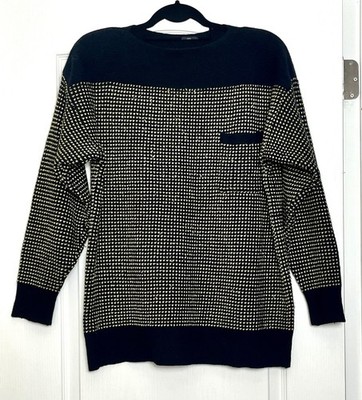 Vtg Liz Claiborne Lambswool Angora Rabbit Hair Sweater L Black Gold Metallic