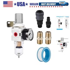 1/4" NPT Compressed Air Filter Regulator Combo Piggyback, 5 Micron Brass Elem...