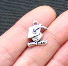 5 Graduation Charms Antique Silver Tone Grad Cap and Diploma - SC3093