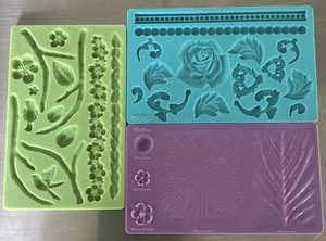 Wilton Silicone Candy, Fondant, Craft Molds Flowers Birds, Leaves, Lot Of 3