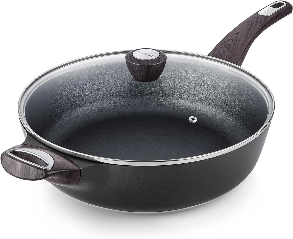 12Inch Nonstick Deep Frying Pan,5Qt Non Stick Saute Pan with Lid,Large  Skillet P