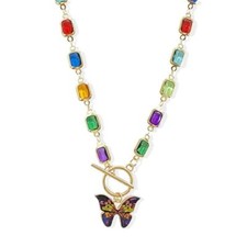 Crystal Butterfly Charm Necklace for Women Colorful Square Crystal yellow