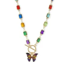 Crystal Butterfly Charm Necklace for Women Colorful Square Crystal yellow