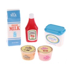 5PC Dollhouse Miniature 1:12 Scale Yogurt Milk Jam Food Set Resin Accessories