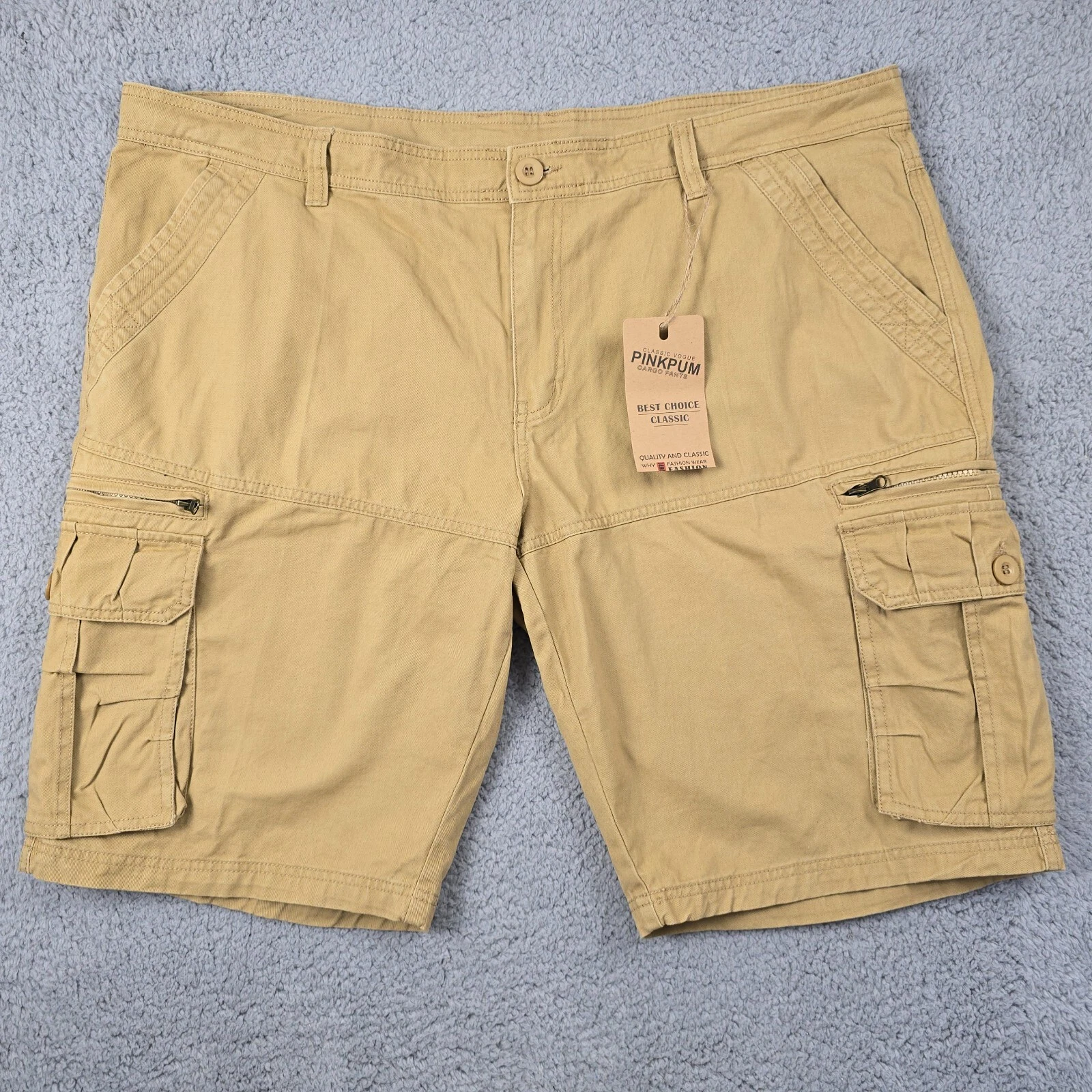 Pinkpum Cargo Shorts MENS 40W BEIGE KHAKI OUTDOOR POCKETS TRAIL NWT