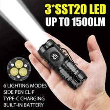 High Quality 3*SST20 LED Flashlight Super Bright Torch Rechargeable Hiking Light