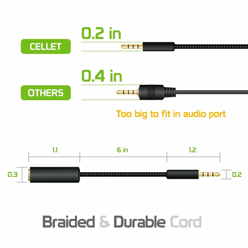 Cellet TRRS 3.5mm Aux Audio Adapter Male to Female Slim Headphone Jack Cable - Image 4 of 4