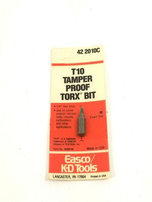 Easco/KD 422010C T10 Torx Bit 1/4'' Hex Drive *MADE IN THE USA*