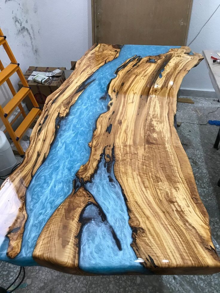 Epoxy Table, Wood Epoxy Dining Room Table ,Blue Resin River Table, Epoxy Table-image