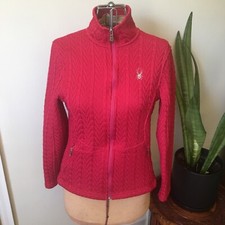 Spyder Raspberry Pink Cable Knit Jacket XS Full Zip Logo Zip Pockets
