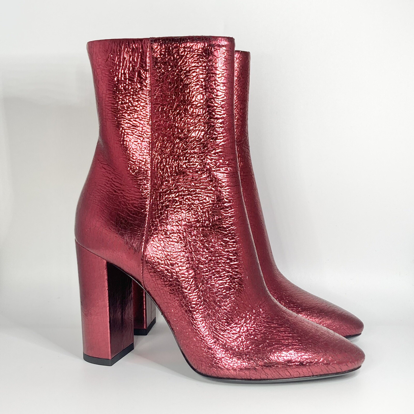 Nuovo stivaletto Saint Laurent Lou 95 zip rosso pelle screpolata taglia 36EU 6US $1095