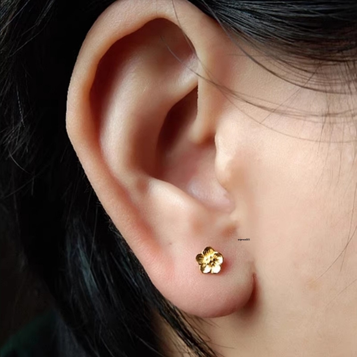 Pure 999 24k Yellow Gold Stud Women Gift Lucky Flower Small