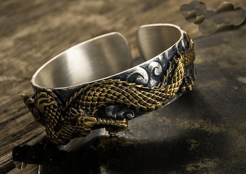 Brazalete brazalete brazalete dragón 3D hecho a mano de plata esterlina 999 para hombre y mujer A4890 - Imagen 5 de 7