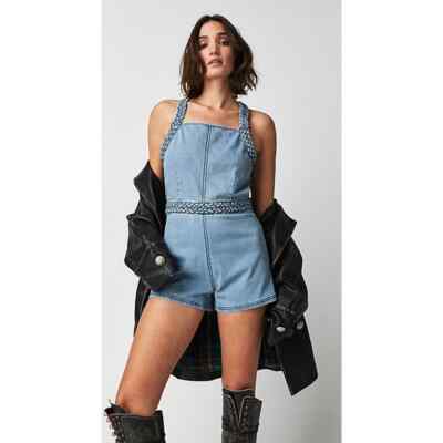 Free People Karina Denim Jean Romper Dress Womens SZ Large One Piece NEW L  | eBay