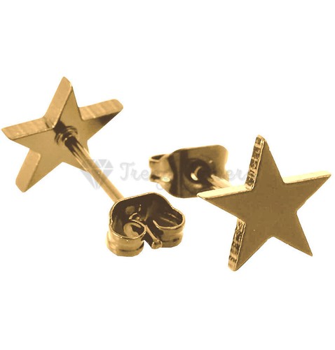 Gold Plated Star Shaped Stainless Steel Ear Piercings Women Small Stud Earrings - Picture 4 of 7