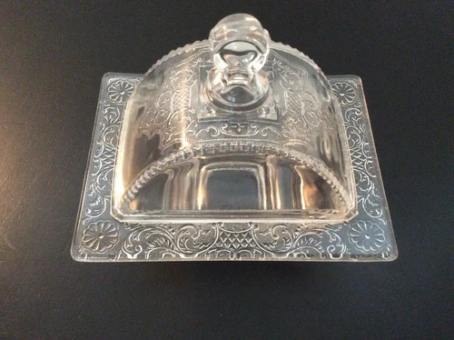 Rare Depression Glass Butter Dish Rectangular Floral Daisy 1940’s