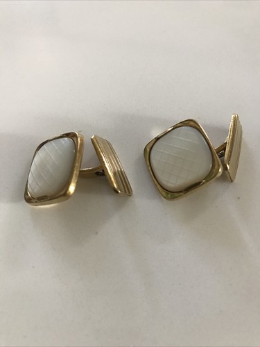 Boutons De Manchette Vintage Plaqué Or Et Nacre - Années 1950 - Très Bon état Occasion
