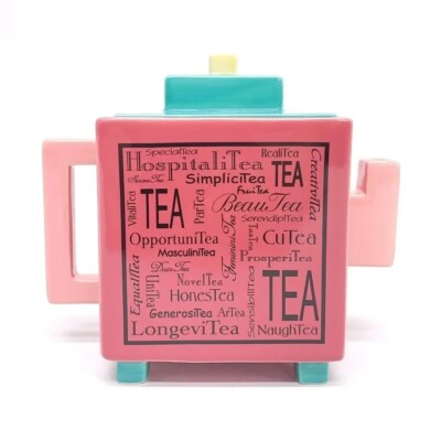 Aileen Liou Teapot COYNES & COMPANY Art Deco Modern Tea 4 2 Pink Ceramic Cube