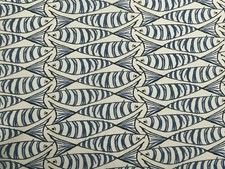 Sprats Sardines Fishes Fabric Cotton BLUE 280cm Wide Curtain Blind Upholstery
