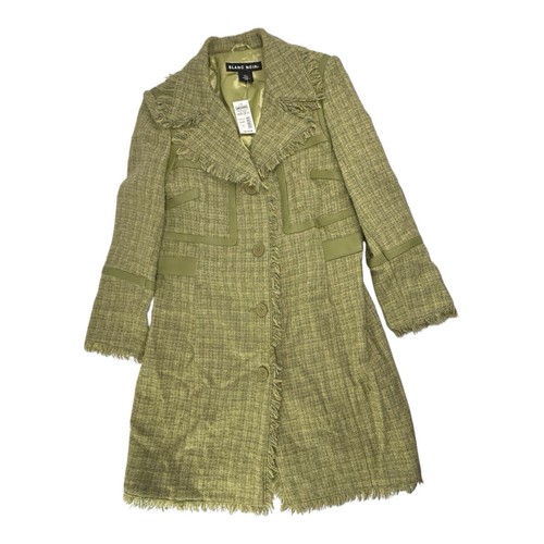 Blanc Noir Wool Blend Coat Green Plaid Tweed Fringe Lightweight Lined Juniors L - Picture 3 of 18