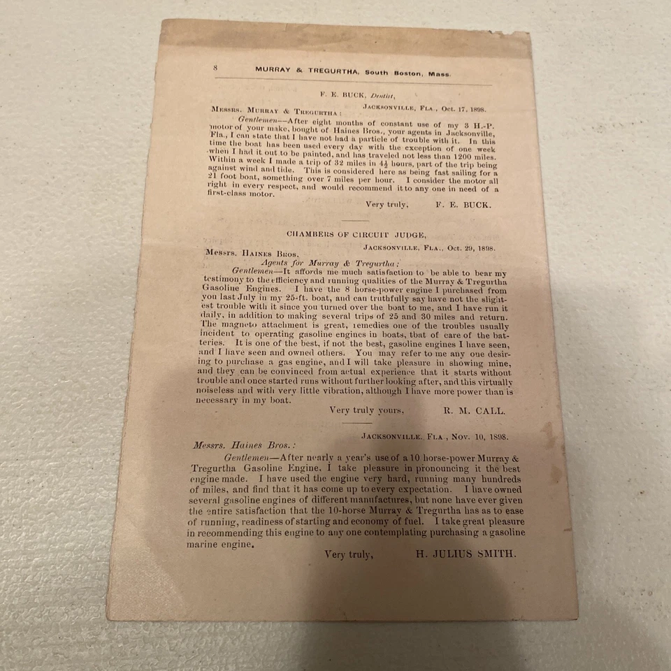 Rare Early 1898 Testimonial Book For Murray & Tregurtha Hit Miss Gasoline Engine - Image 2 of 4
