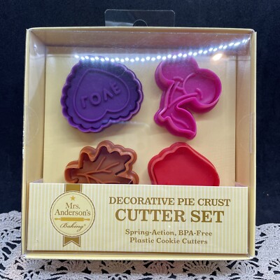 Mrs. Anderson Cookie Baking Pie Crust Cutter Set of 4 -Apple,Cherry,Leaf,Heart