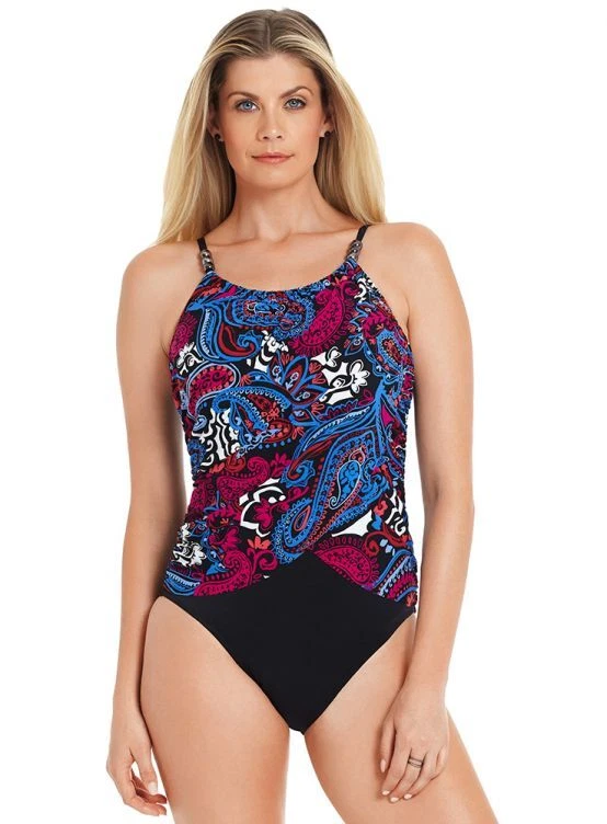 Traje de baño Magicsuit NEGRO/MULTI Persia Lisa drapeado frontal de una pieza, EE. UU. 8 Foto 2 de 4