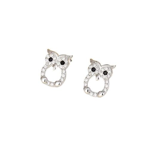 Shiny 925 Sterling Silver Cute Owl CZ Gemstone Stud Earrings Women Girl Gift UK - Picture 3 of 7
