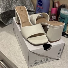 ALDO White Block Heel Slip On Slide Sandals Women US 6.5 EU 37 UK 4