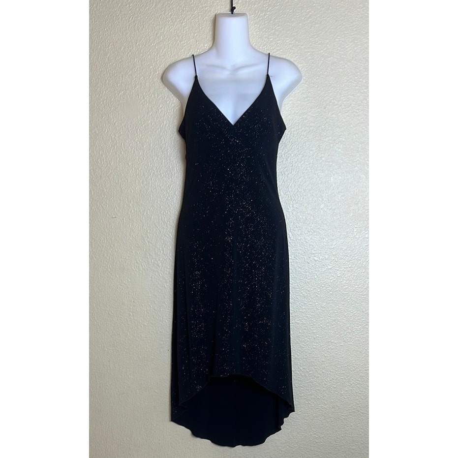 city triangles dress 90s City Triangles Vintage Black Metallic High Low Dress Size M 90s y2k Dark  Fairy