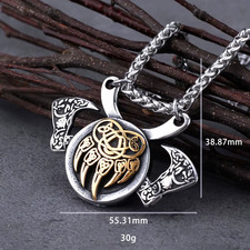 Stainless Steel Vikings Celtic Bear Claw Axe Necklace Men'S Vintage Nordic Amule