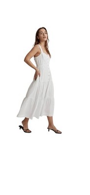Madewell Suzette Seamed Bodice Button-Front Tiered Midi Dress White Sz 6  NWT | eBay