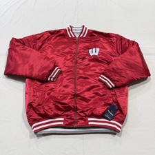 Wisconsin Badgers REVERSIBLE Faux Satin Jacket Mens XLT Red Silver Fanatics NWT