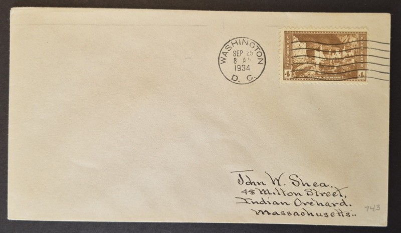 1934 First Day Of Issue FDC 4¢ US Scott 743 Mesa Verde National Park Cover