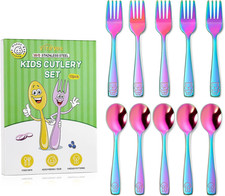 10 Pack Toddler Utensils, Stainless Steel Rainbow Silverware Set for Kids, Child