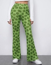 Shein Green Funky 70's Floral Bell Bottom Hippie Boho Flare Pants Women  s Small